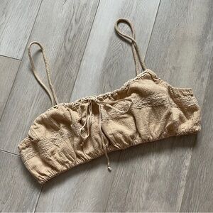 Free People Lace Bow Crop Tank Top Beige (Small)